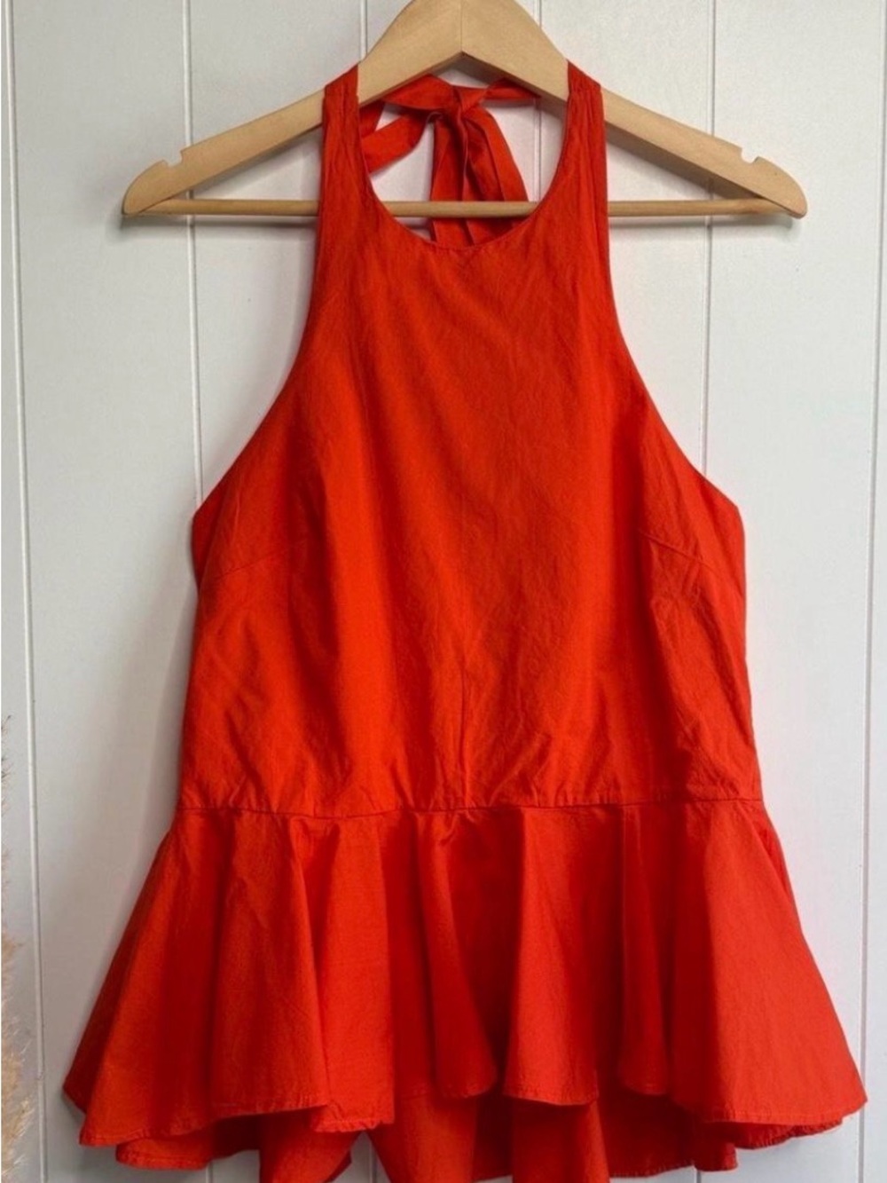 Free People Bright Red Halter Peplum Tank